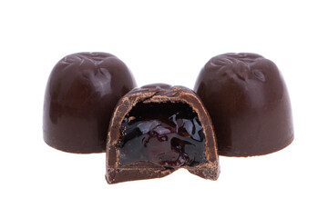 chocolate candies with cherries and liqueur isolated