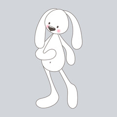 Vector illustration of a white cartoon rabbit. Doodle style.