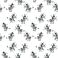 Obraz premium Seamless pattern with cartoon zebras. Vector