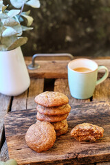 Ginger cookies on a wooden background, side view
