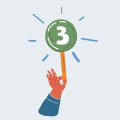 Vector illustration of hand hold banner with three number inside.