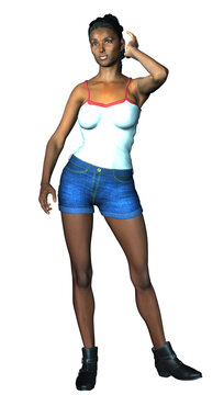 3D Black woman in casual summer outfit