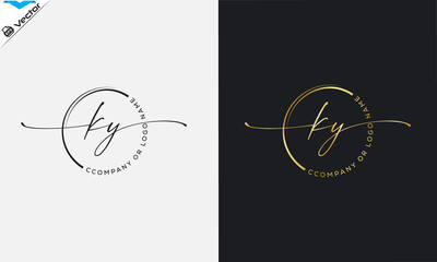 K y Initial handwriting signature logo, initial signature, elegant logo design
vector template.

