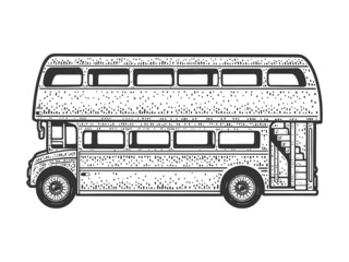 Fototapeta Double decker English bus sketch engraving vector illustration. T-shirt apparel print design. Scratch board imitation. Black and white hand drawn image. obraz