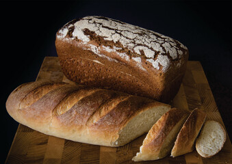 bread on black background