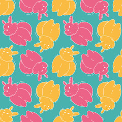 Seamless pattern with cute bunnies. Vector rabbits. Easter background