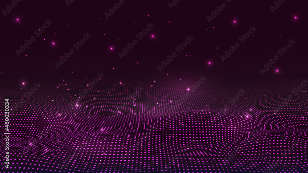 Poster artificial intelligence concept. big data visualization. purple cyber technology wave. 3d rendering.