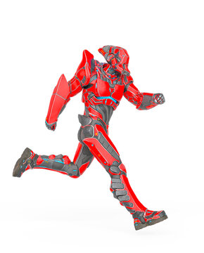 man in an armored nano tech suit is running side view