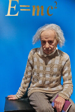Amsterdam, Netherlands - September 05, 2017: Albert Einstein wax statue in Madame Tussauds museum  in Amsterdam