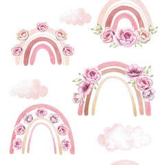 Rainbows boho isolated on white background.. Watercolor illustration. Template. Clip art © Yuliia