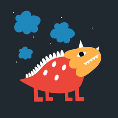 Abstract cute dinosaur. Vector illustration in cartoon style