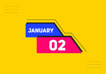 January 02 text calendar reminder. 2nd January daily calendar icon template