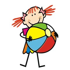 girl and beach ball, color vector illustration on white background
