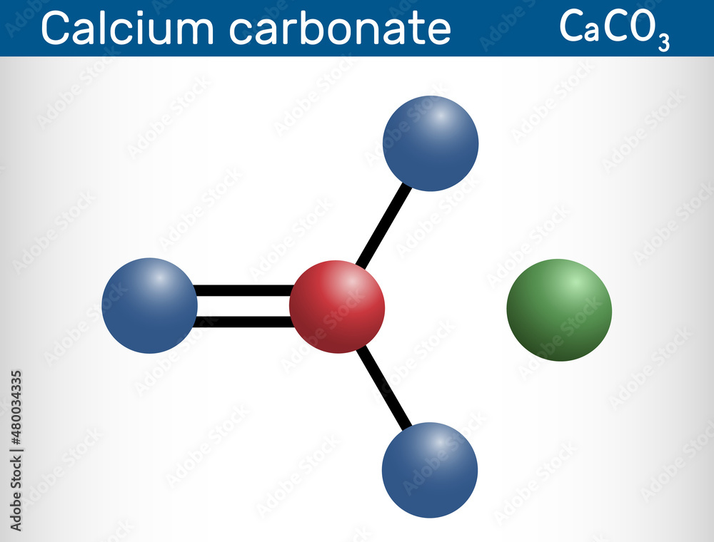 Canvas Prints Calcium carbonate molecule. It is an ionic compound, the carbonic salt of calcium CaCO3, calcium salt, Food additive E170. Molecular model.