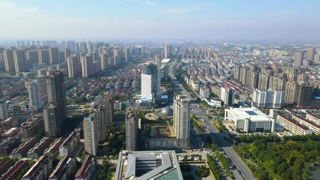 Aerial photography of Hai'an city architecture skyline