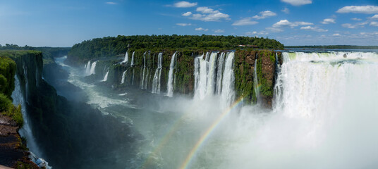 Iguazu falls, summer landscape with scenic waterfalls
