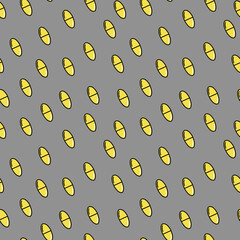 Gray seamless patterns of yellow tablets (pills) pixels 1000 by1000. Vector graphic