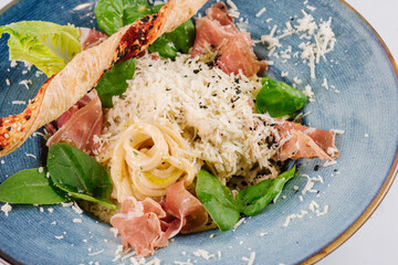 Classic Carbonara with egg yolk, Prosciutto, Parmesan and truffle paste