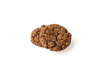 Granola cookies with pieces of chocolate on a white plate.