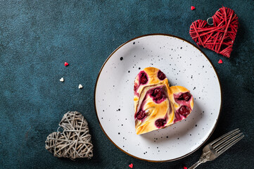 Valentines day dessert. Valentines dessert. Heart shaped cheesecake brownie with cherry. Mothers Day dessert. Fathers day dessert. Womens day cake. Heart cheesecake. Heart cake.