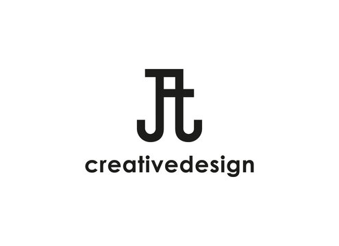 Initial Letter J A T Linked Logo. Black Geometric Shapes Letter JAT JT isolated on White Background. Usable for Business and Branding Logos. Flat Vector Logo Design Template Element.