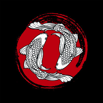 Two Red Circle Koi Fish Vector