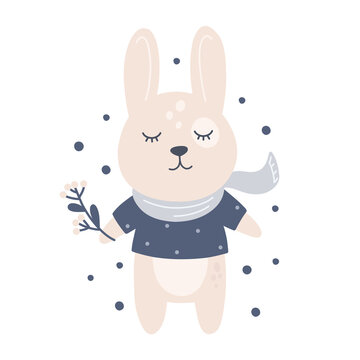 Cute bunny, childish hand drawn illustration. Vector character, cute animals. Happy Easter.