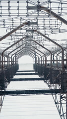 bottom view of steel construction of telecommunication tower in chernobyl.