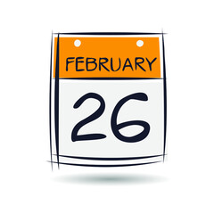 Creative calendar page with single day (26 February), Vector illustration.