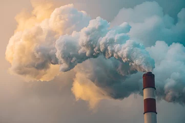 Zelfklevend Fotobehang Dikke rook van fabrieksschoorsteen die de lucht vervuilt © Zamrznuti tonovi