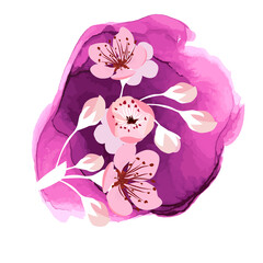 Abstraction of blot with sakura flower. Vector illustration