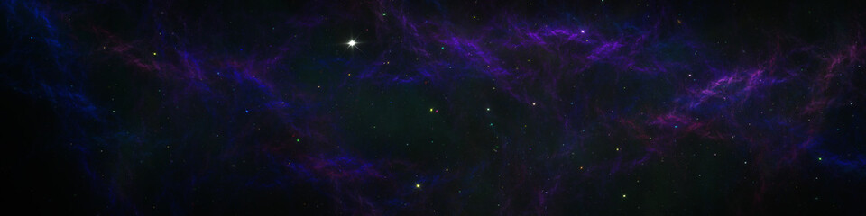 Space background with star dust and gas clouds. Fractal 3d illustration. Panoramic space galaxy nebula map. 