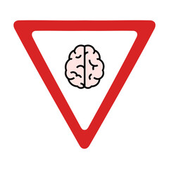 Give way to brain traffic sign, intelligence concept, vector illustration