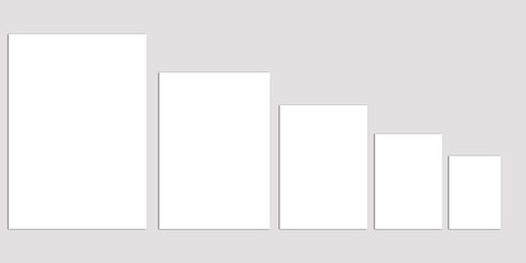 Poster mockups template With Various Sizes and templets. White Blanks mock up lying on neutral Light grey background (Flat lay). Branding Identify Mockup 