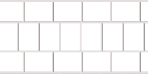 White Paper Blanks Lying in grey Neutral background. Branding Identity, Social Posts, Magazine pages and Portfolio presentation 