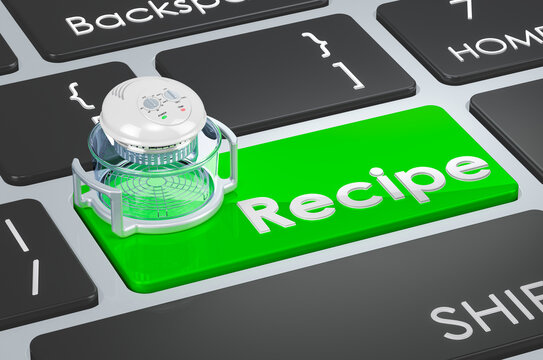 Recipe green key. Electric Multi-function Air Fryer Oven on keyboard, 3D rendering