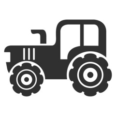 Black silhouette heavy agricultural machinery tractor for field work.Vector flat illustration.Isolated on white background.