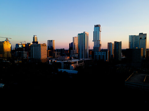 Downtown Austin City Skyline At Sunset