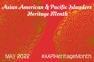 Asian American, Pacific Islanders Heritage month - celebration in USA. Vector banner with abstract mandala gradient golden symbol ornament on red background. Greeting card, banner AAPI