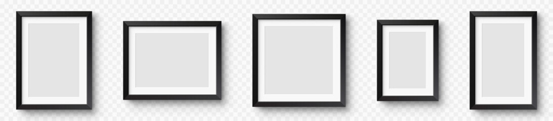 Realistic picture frame set. Collection mockup wall photo frames. Picture frames set with shadow. Photo frame with black borders - stock vector.