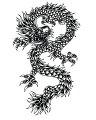 Artwork Illustration Golden Moon Dragon Line Art