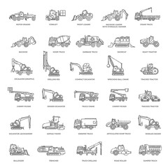 Construction vehicles. Industrial transport vector icons - obrazy, fototapety, plakaty