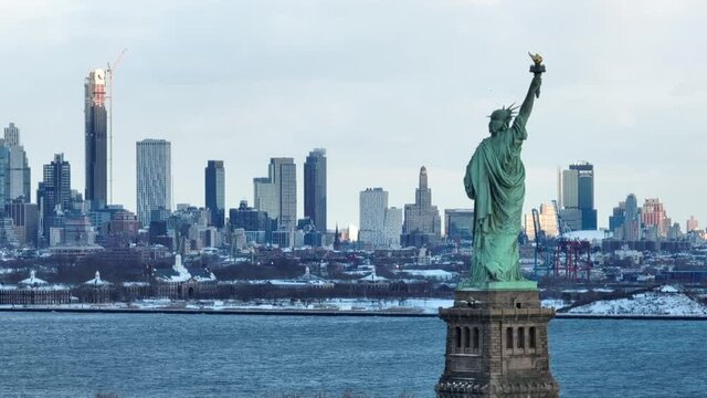 Aerial of the Statue of Liberty, Ellis Island (2022)
