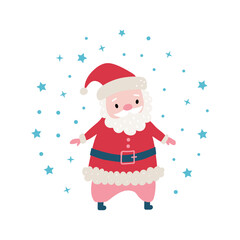 Cute cartoon Santa Claus for Christmas and New Year greeting design. Holiday character. Vector illustration
