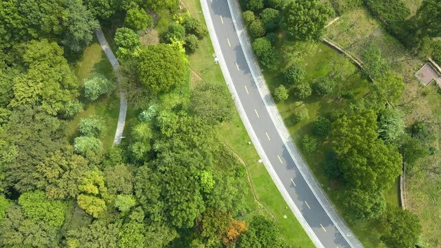 Aerial photography outdoor forest road closeup