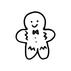 Hand drawn doodle of Christmas cookies Gingerbread man. New year biscuit ginger man. Cartoon sketch. Isolated on white background