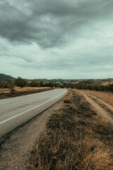 Landscape of a road crossing a meadow