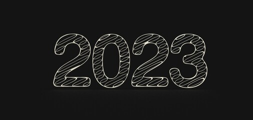 year 2023. 3D illustration numbers isolated white background
