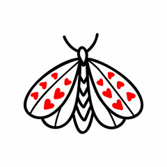  Moth vector icon for Valentines Day. vector illustration in doodle style. 