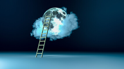 ladder to the moon (3d rendering,this image elements furnished by NASA) © rtype